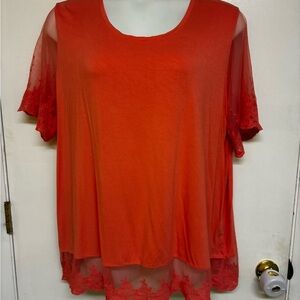 Cato Vibrant Pink Sheer Lace Women's Blouse